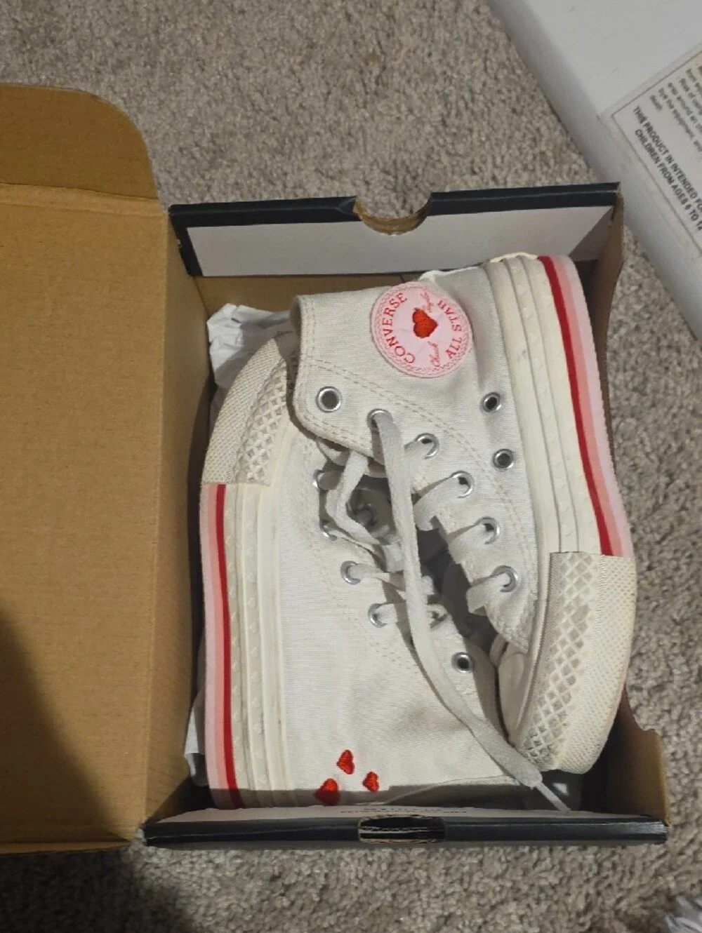 Converse Kids Off-White High-Top Platform Sneakers with Red Heart Accents